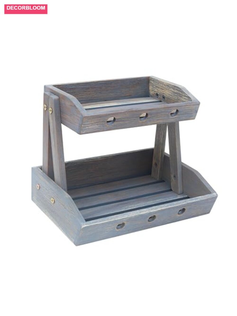 2-Tier Wooden Fruit Basket Slanted Stand Acacia Wood Kitchen Organizer